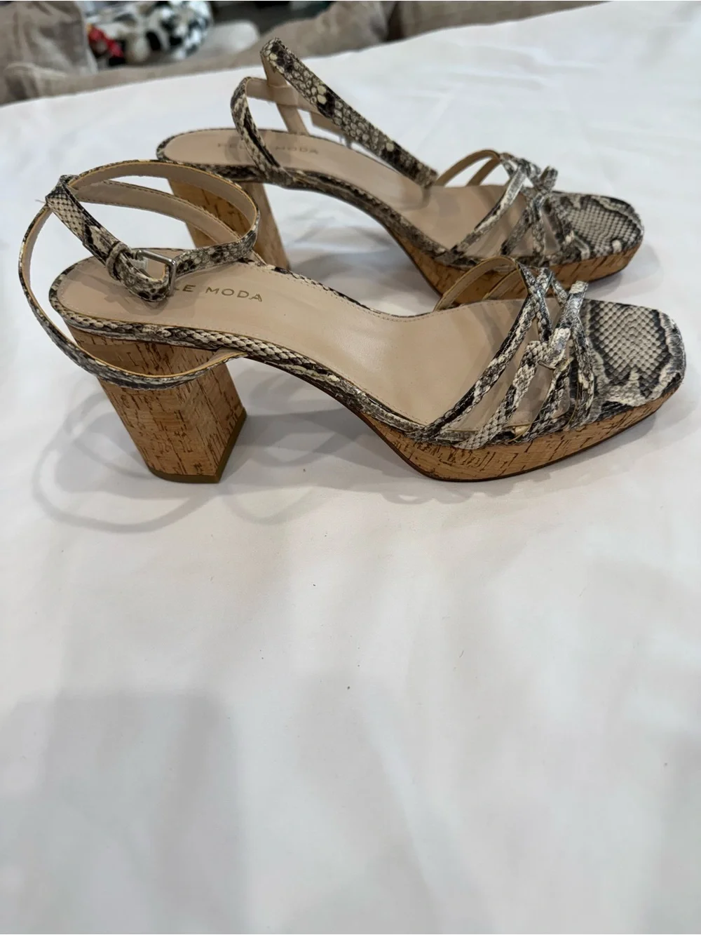 PELLE MODA Amy Ankle Strap Block 3.5 Heel Platform Leather Snake Skin Sandals